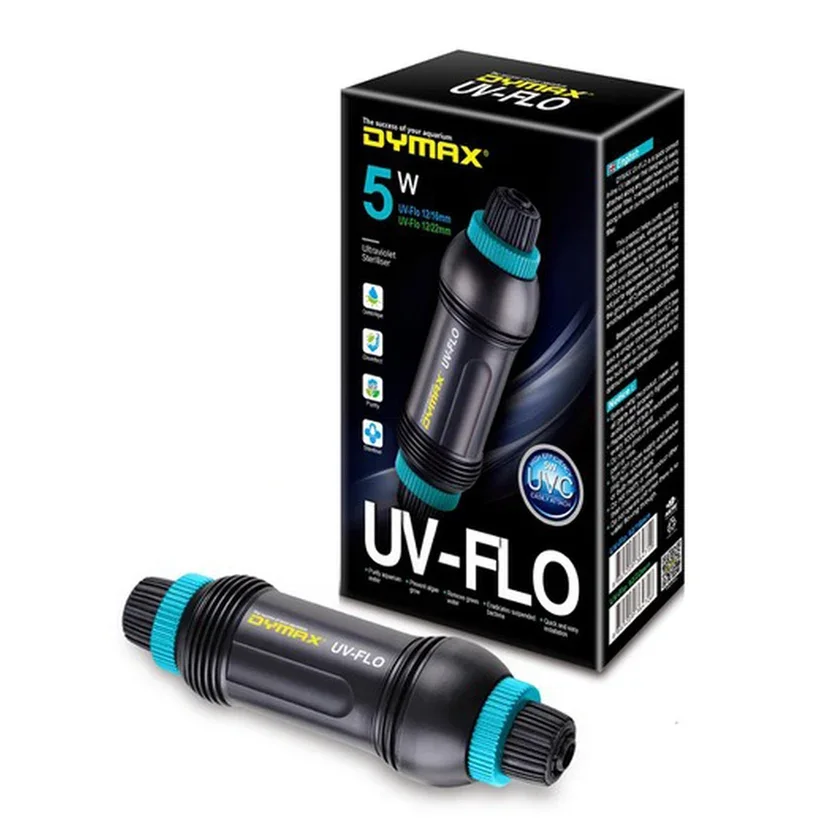 Dymax UV FLO 5W steriliser unit for aquarium water clarity.