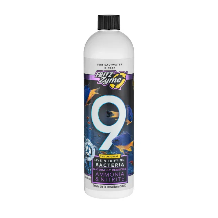FritzZyme 9 bottle for saltwater aquarium cycling and water quality.
