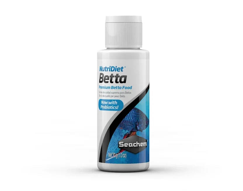 Seachem NutriDiet Betta fish food flakes for aquarium fish.