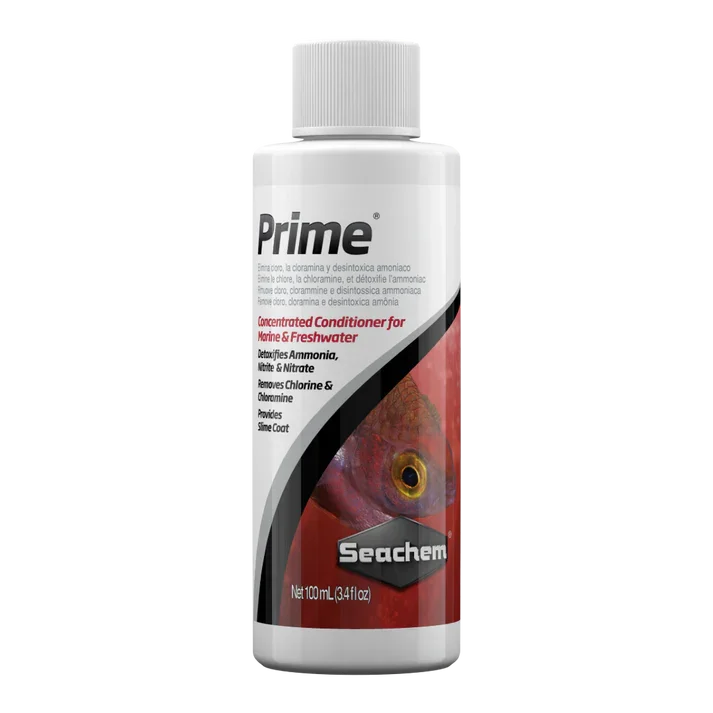Seachem Prime water conditioner for a healthy aquarium.