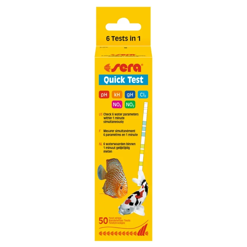 Sera Quick Test water quality test kit for aquarium fish health monitoring.