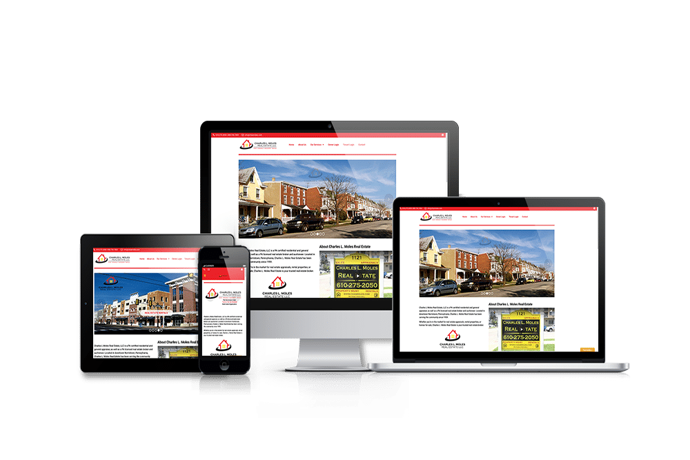 Website of https://chasmoles.com, a residential real estate broker in Norristown and Montgomery County, PA, and a client of FZP Digital