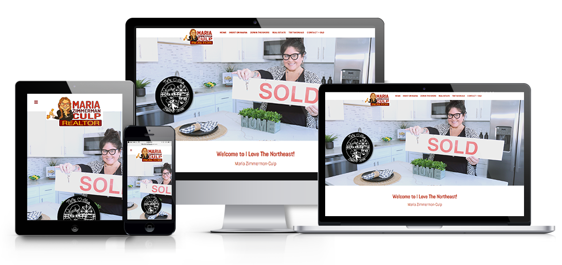 The website is for https://ilovehene.com, Maria Culp, Realtor, serving Northeast Philadelphia, Bucks and Montgomery Counties, and the Jersey Shore and a client of FZP Digital.