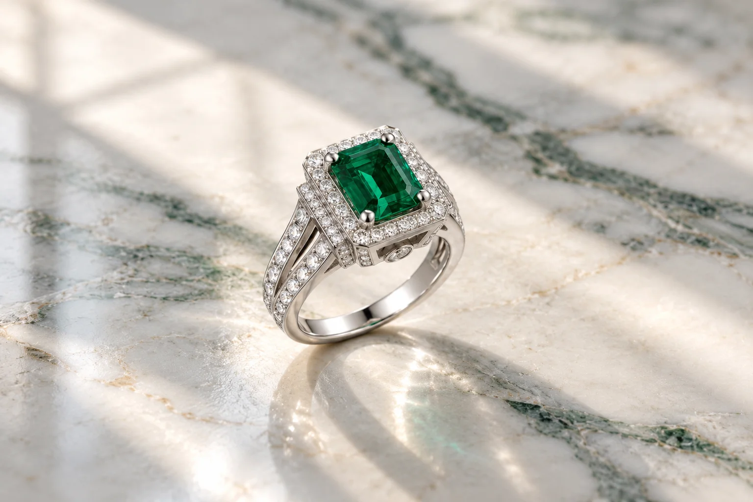 halo ring setting details with architectural framing