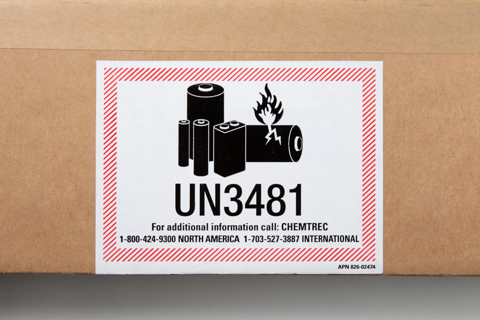 UN3481 label on a shipping box - lithium battery shipping UN3481 label on a shipping box - lithium battery shipping