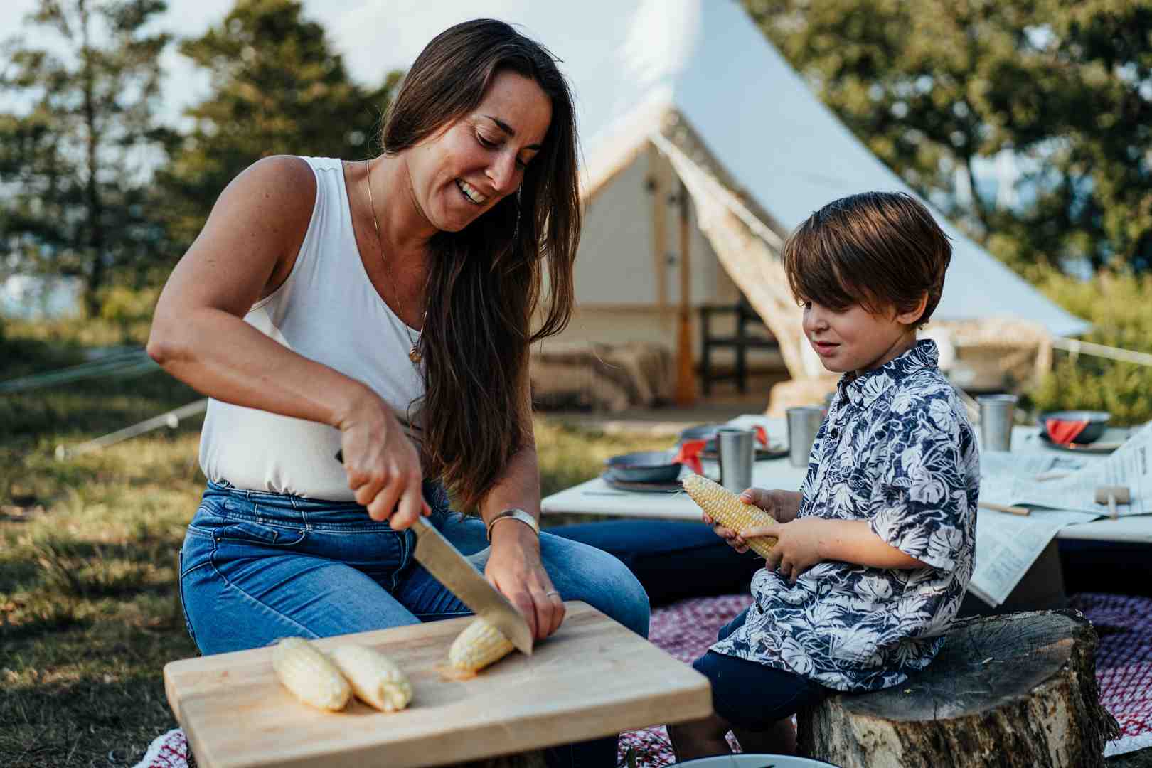 Close-up of a built-in stove jack on a canvas tent - 12 man bell tent Close-up of a built-in stove jack on a canvas tent - 12 man bell tent