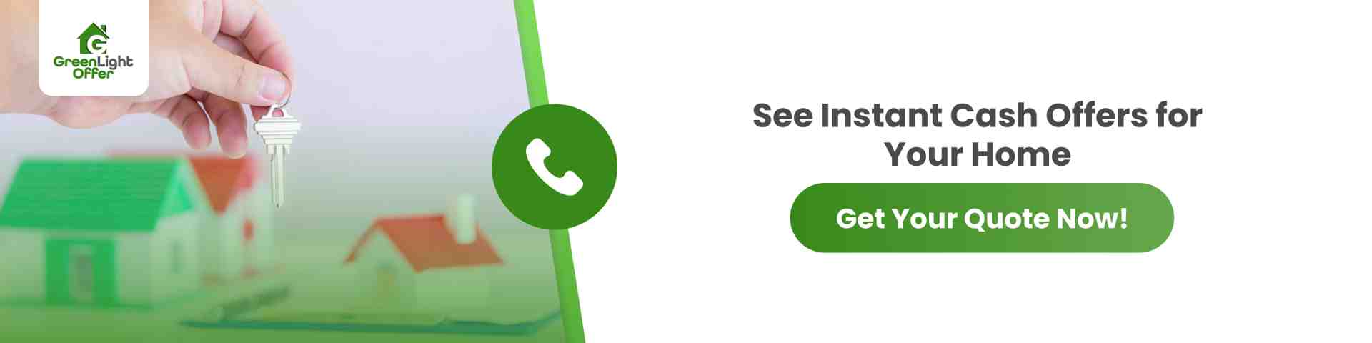 CTA image showing house keys and model homes inviting homeowners to sell home fast cash and view instant cash offers with a quick quote process.