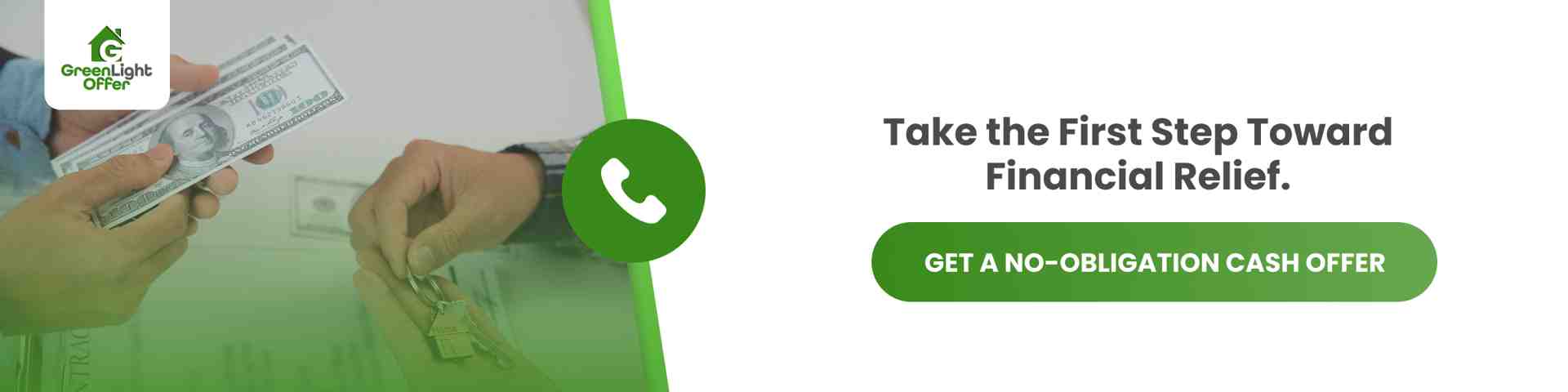 Hands exchanging cash and house keys beside a call to action, showing how homeowners can get a no-obligation cash offer for fast financial relief from medical bills