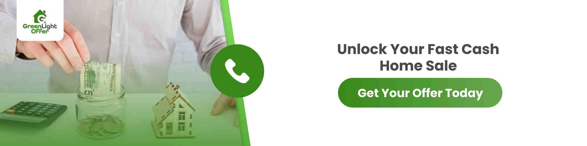 CTA image showing homeowner receiving money and a house model, encouraging sellers to sell home fast cash and request a quick cash offer today.