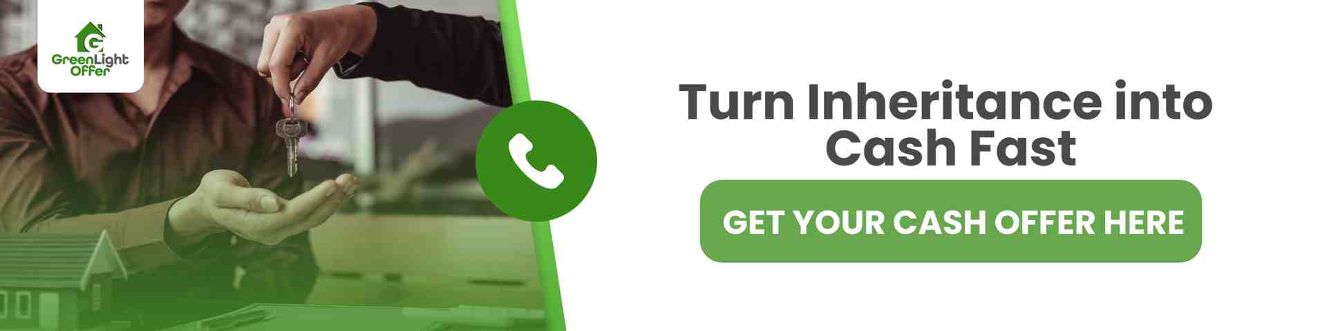 Person handing over house keys with call-to-action to sell inherited house Houston