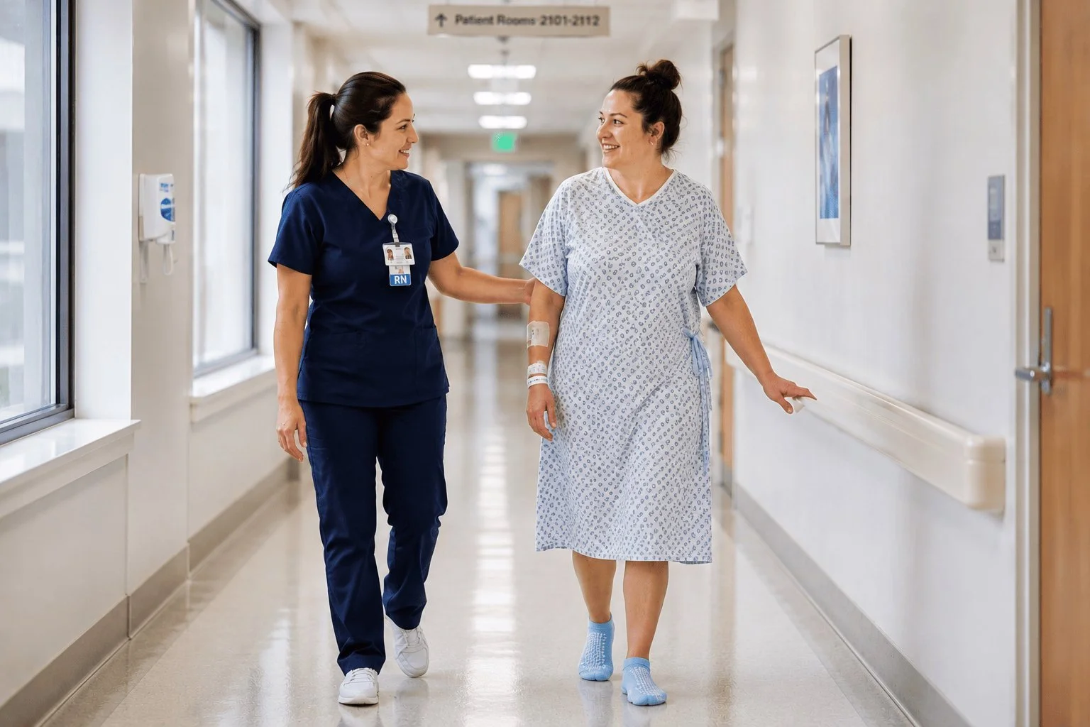 patient walking post bariatric surgery to reduce blood clot risk