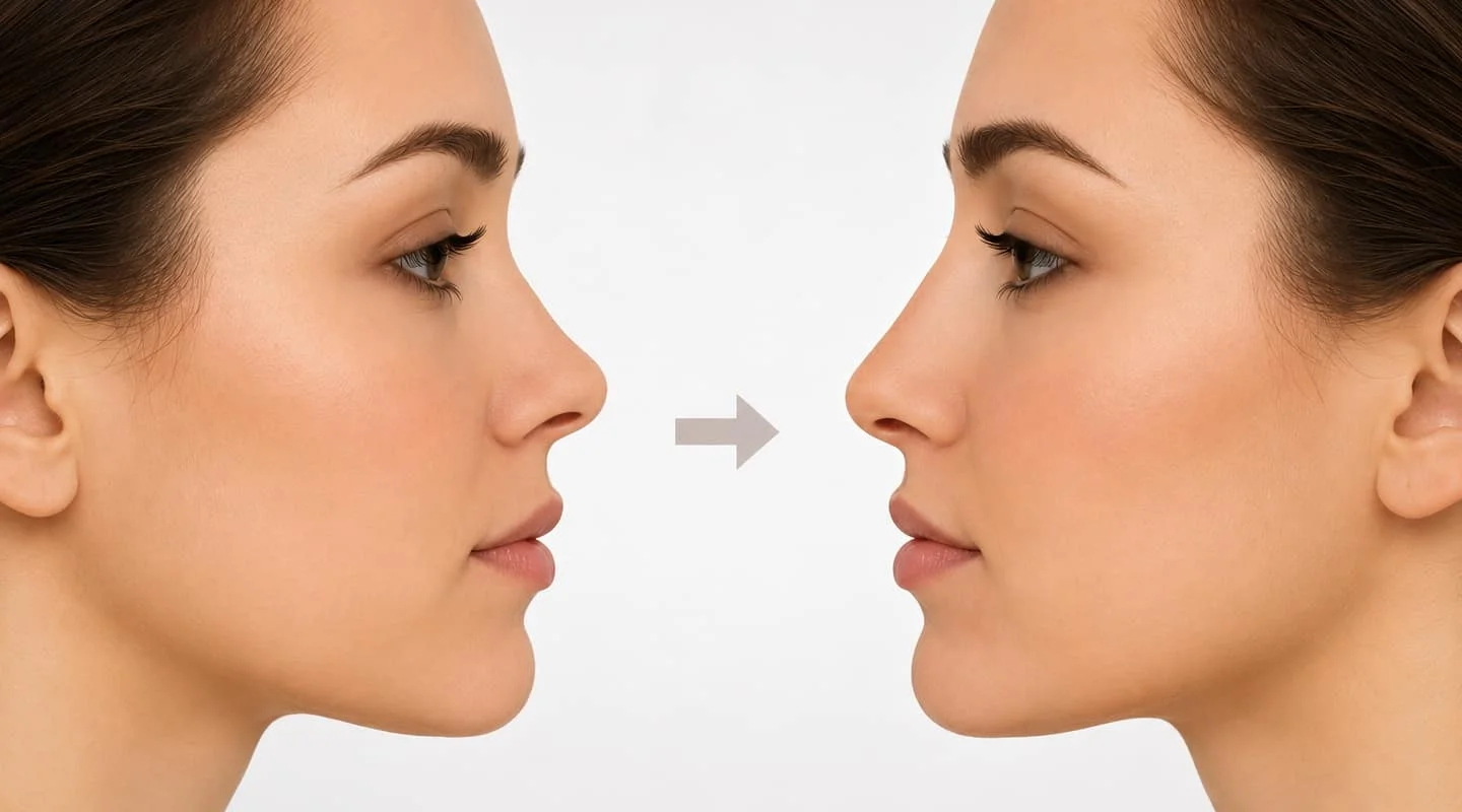 Illustration showing the difference between reduction and augmentation rhinoplasty
