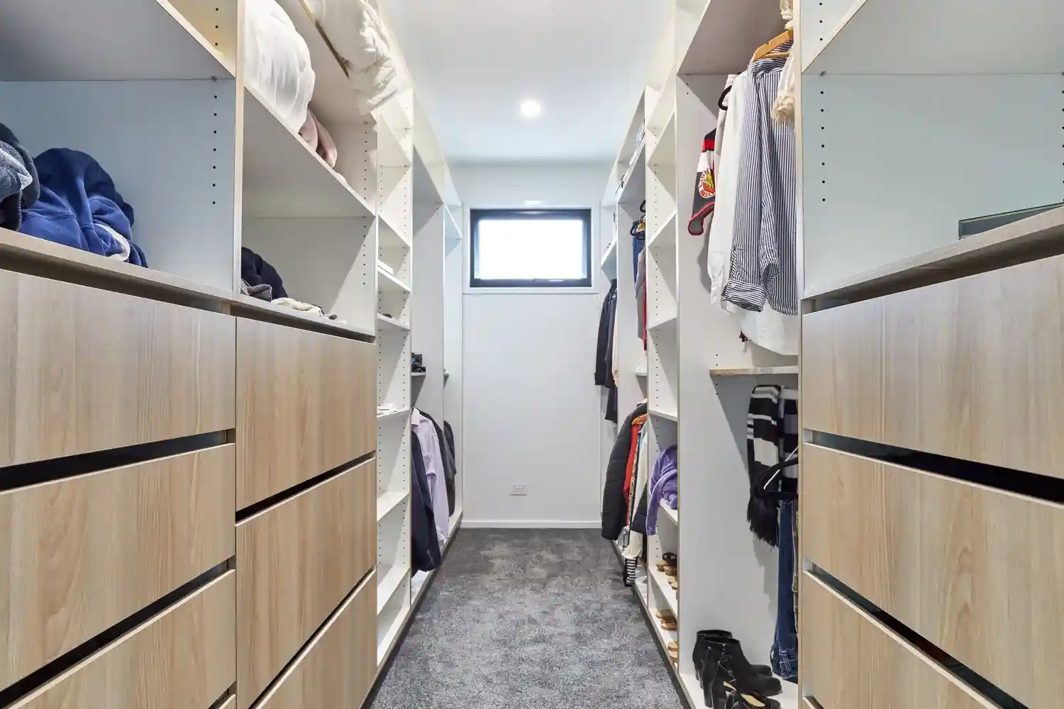 Custom walk-in robe with built-in shelving and drawers by G\&M Craftsman Cabinets, Sunshine Coast Custom walk-in robe with built-in shelving and drawers by G\&M Craftsman Cabinets, Sunshine Coast