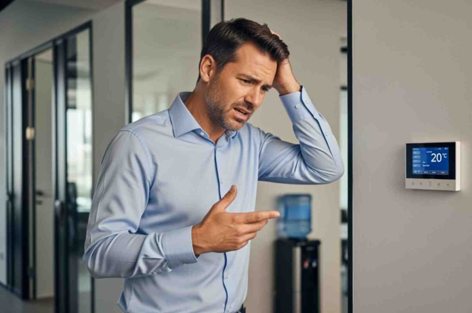 person looking uncomfortably at thermostat - Oversized vs. Undersized Systems: The Hidden Cost of Getting HVAC Wrong