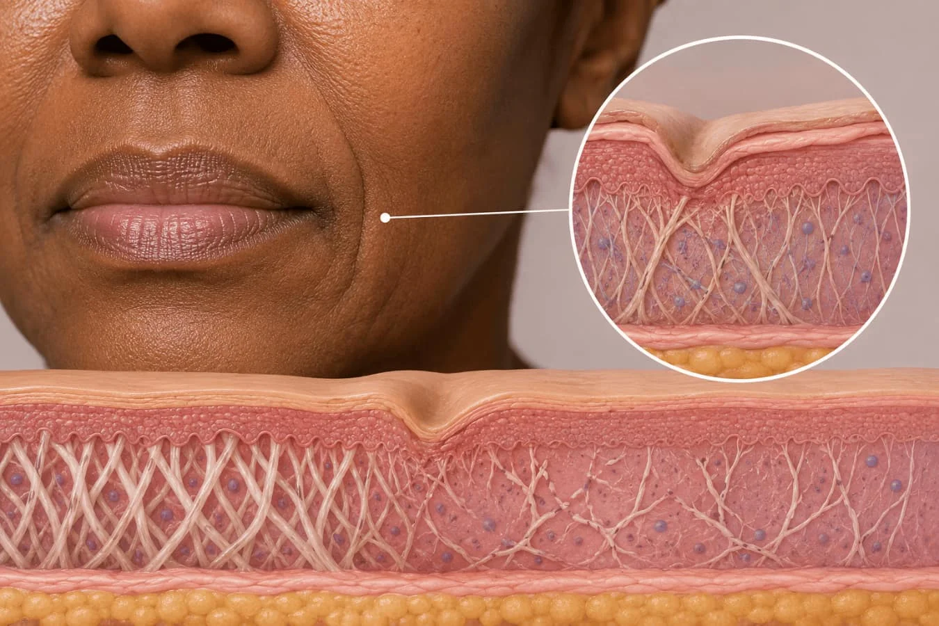 Skin Structure Showing Collagen Breakdown Around The Mouth