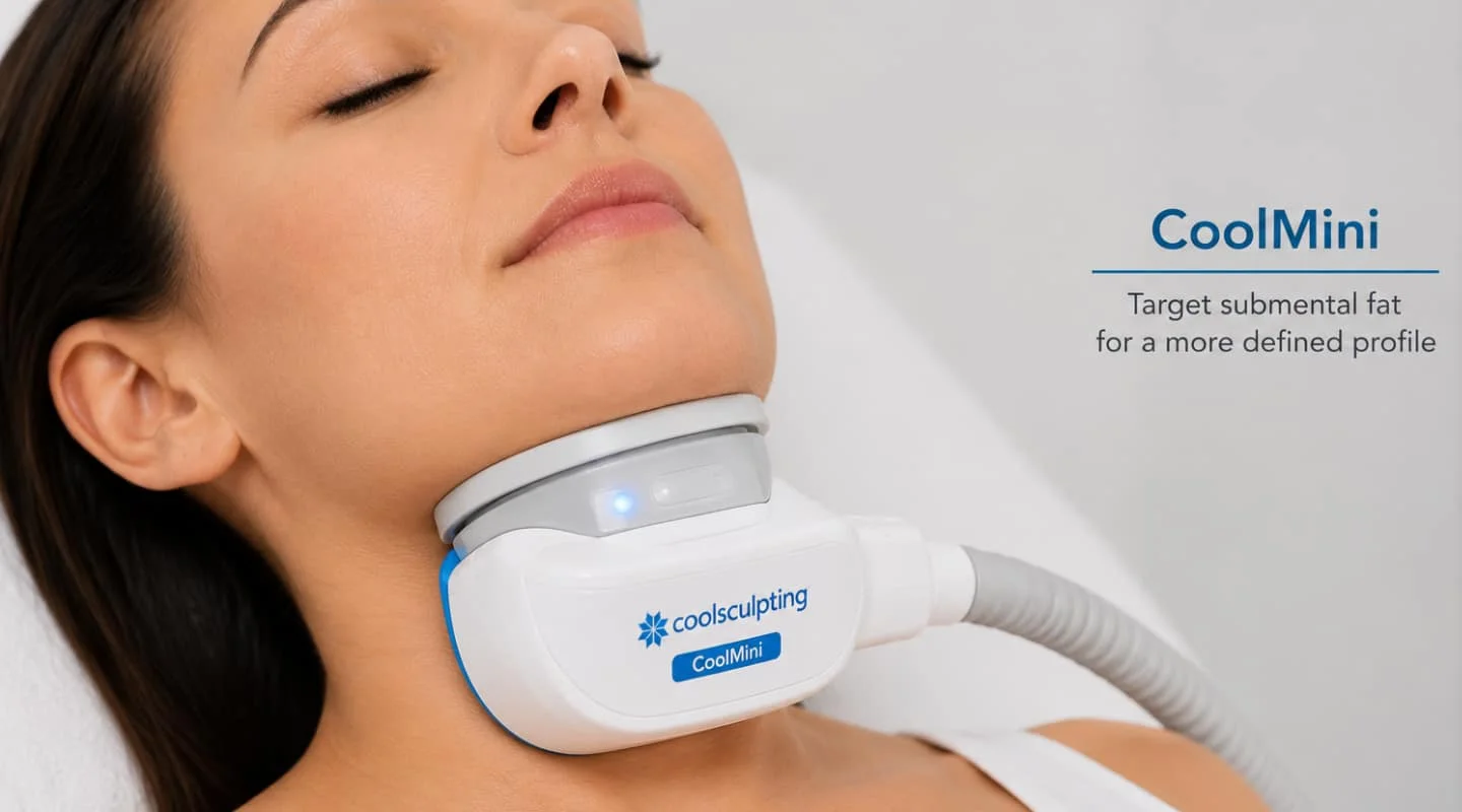 Coolmini Applicator Placed Under The Chin For Submental Fat Reduction