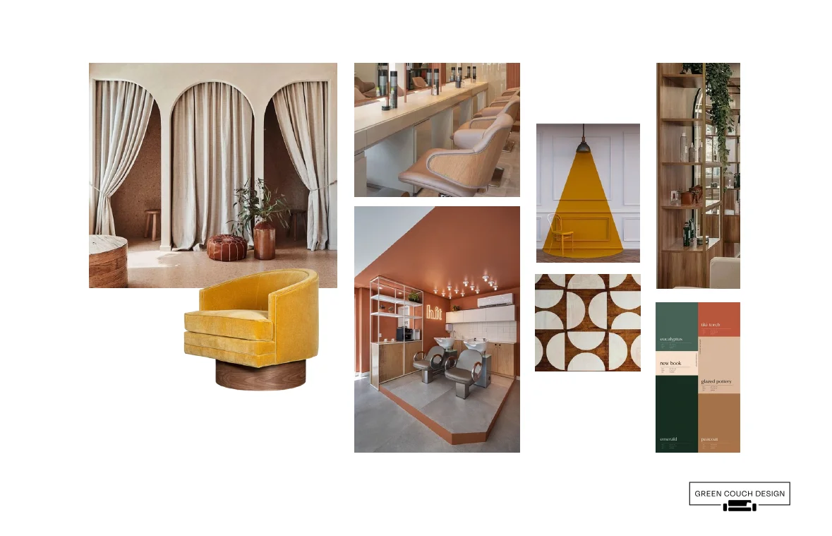 Salon schematic design mood board. Salon schematic design mood board.