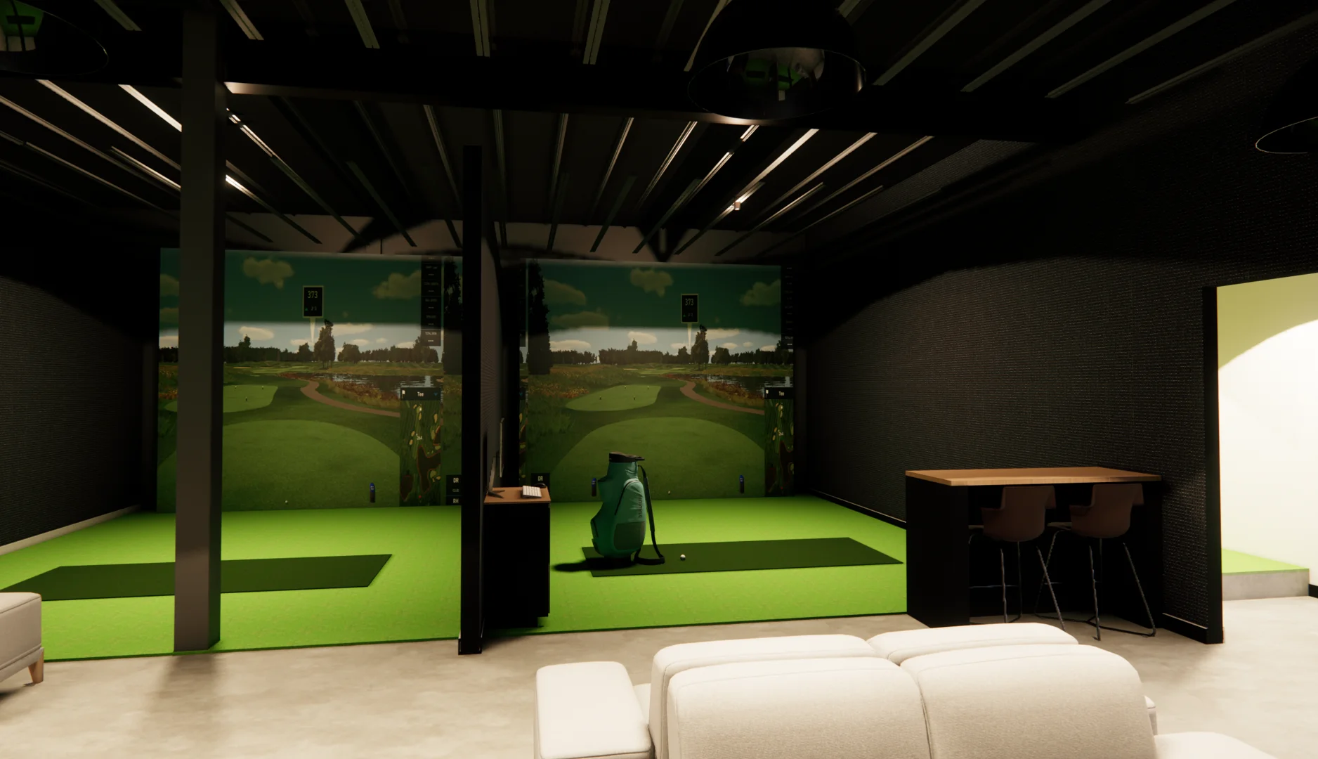 golf simulator lounge high-end residential integrated seating - Behind the Design: How a Golf Simulator Lounge Comes to Life
