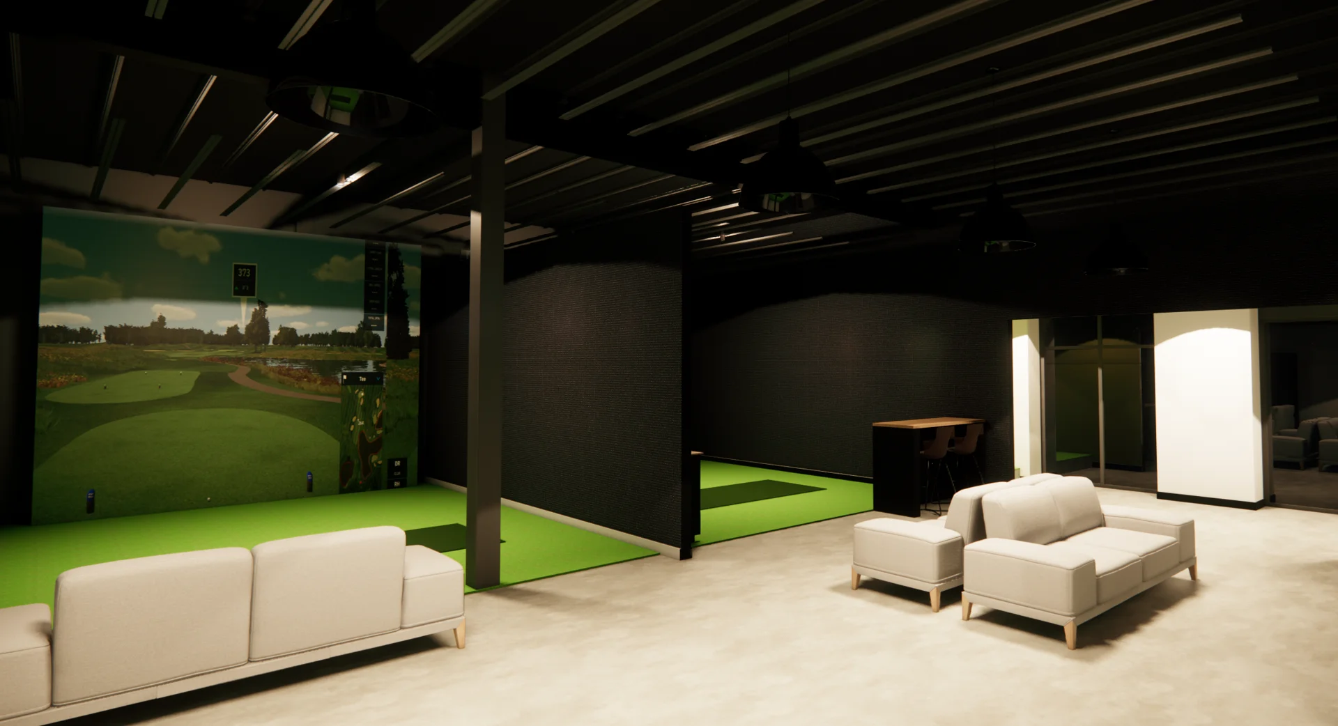 internal framing and platform build-out for a golf simulator lounge - Behind the Design: How a Golf Simulator Lounge Comes