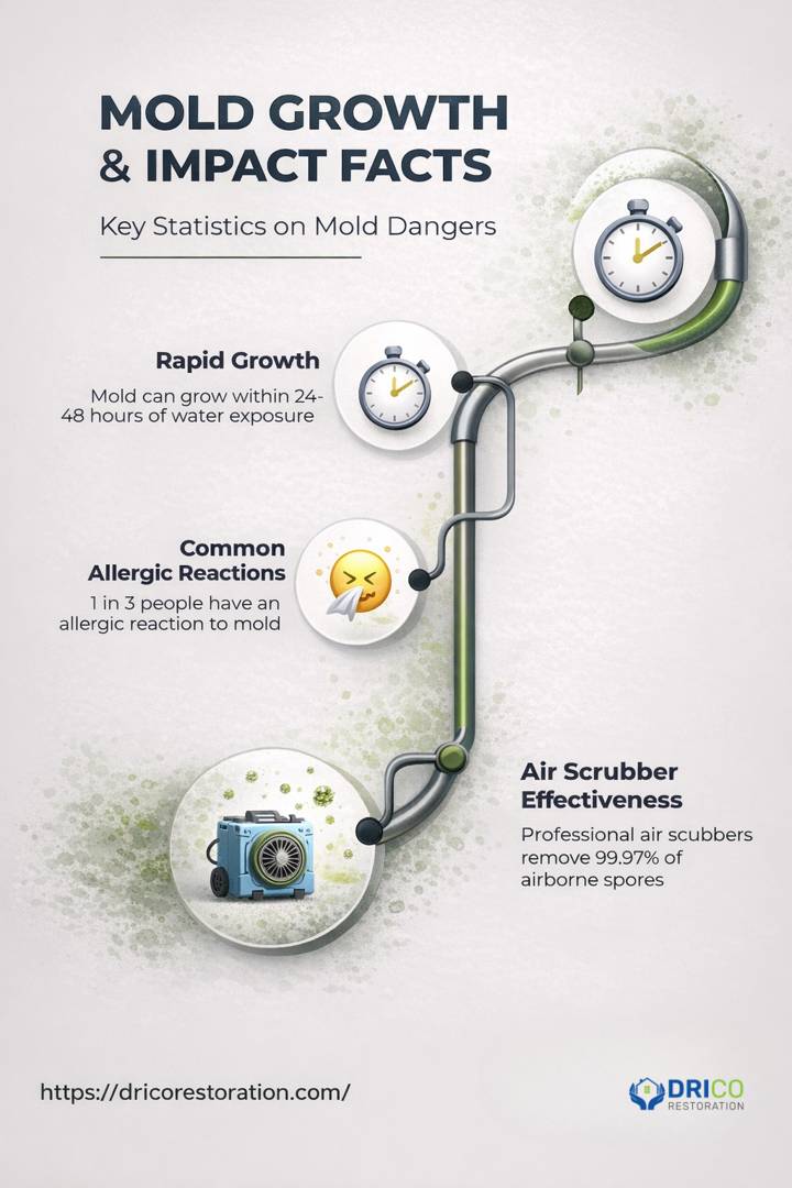 Mold Growth Infographic Highlighting Key Facts And Impacts On Health And The Environment. Mold Growth Infographic Highlighting Key Facts And Impacts On Health And The Environment.