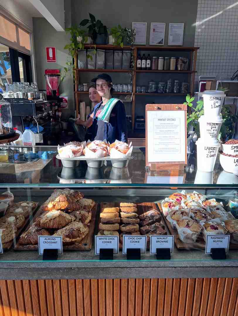 user-inserted Flinders Lane Cafe display counter with cookies and pastries, a breakfast spot in Maroochydore.