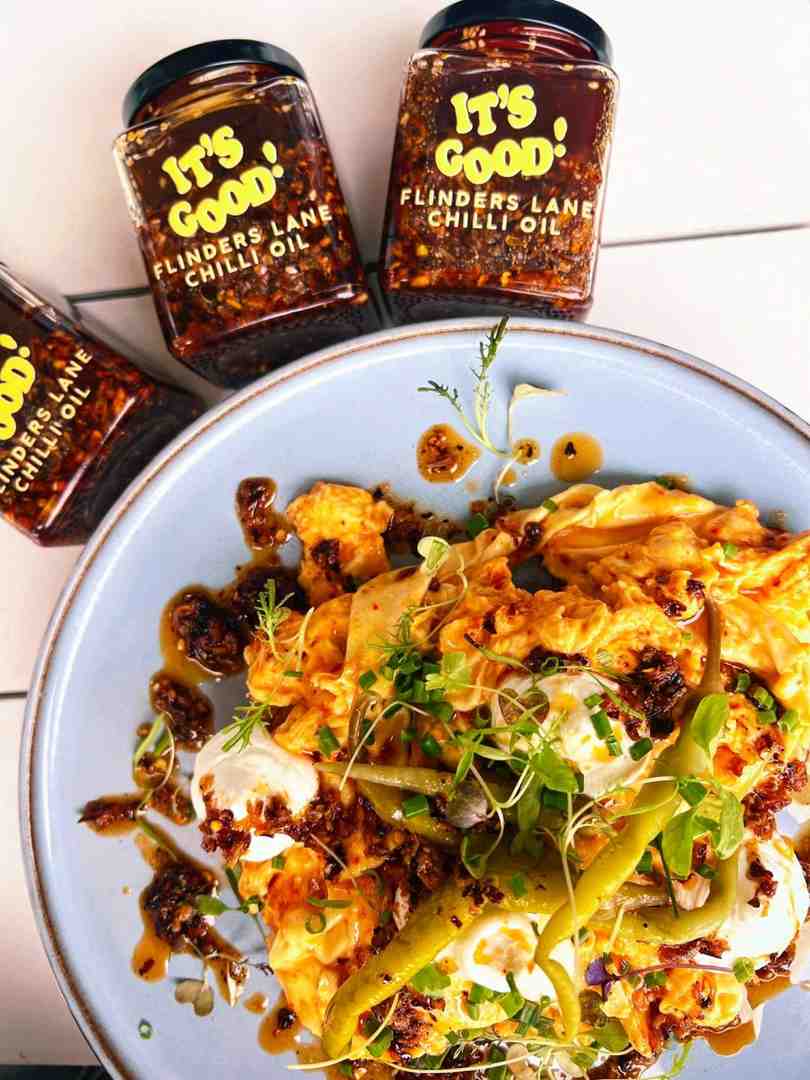 Flinders Lane Cafe's chili oil with chili scramble for a flavorful breakfast.