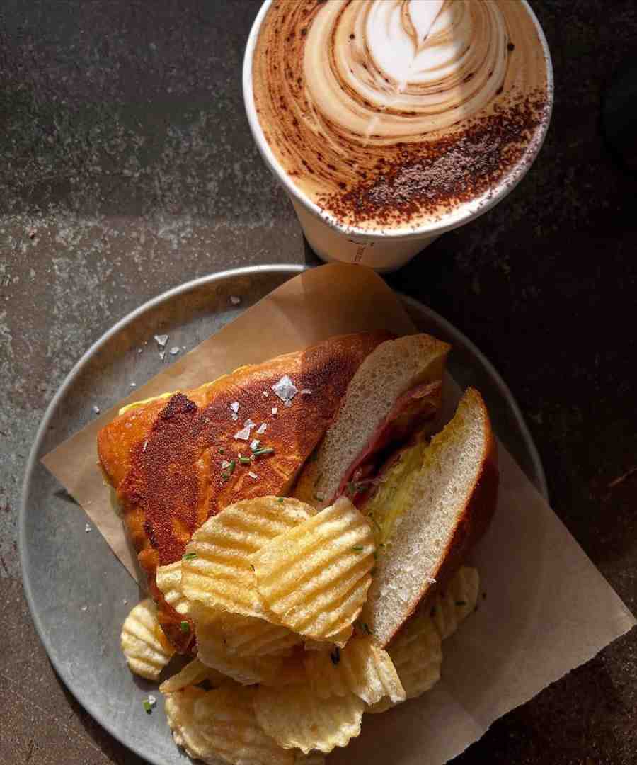 Delicious Reuben Sando with a coffee on the side at Flinders Lane Cafe - breakfast with coffee