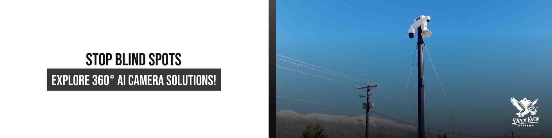 Explore 360° AI Camera Solutions for Total Site Coverage Mobile 360 camera for construction site mounted on pole, eliminating blind spots with AI-powered monitoring and full perimeter visibility.