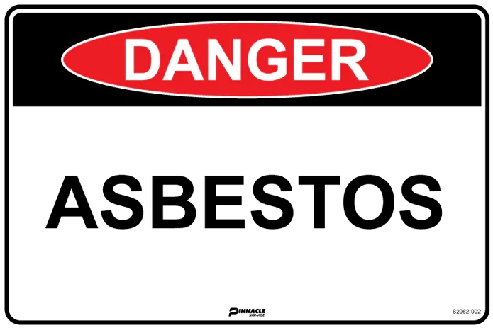 A professional "DANGER ASBESTOS" sign featuring a bold red header and black text, exemplifying standard asbestos danger signs for hazardous material notification.