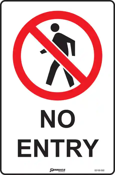 Professional prohibition signage with a universal "no entry" icon and bold text, demonstrating how to read signs that communicate immediate safety warnings. Professional prohibition signage with a universal "no entry" icon and bold text, demonstrating how to read signs that communicate immediate safety warnings.