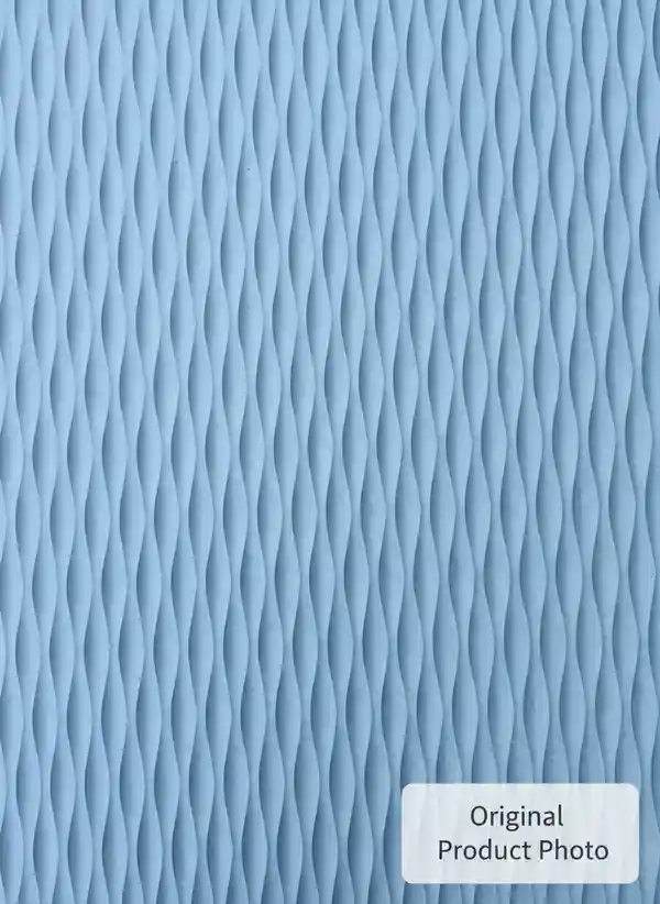 Close-up texture of light blue, vertically oriented, wavy patterned architectural cement cladding panel for feature walls.