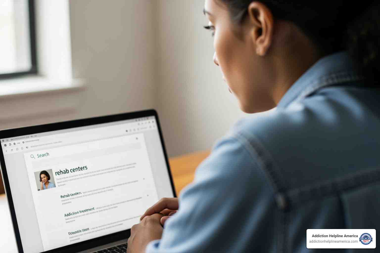 person researching treatment centers on laptop - addiction recovery programs near me