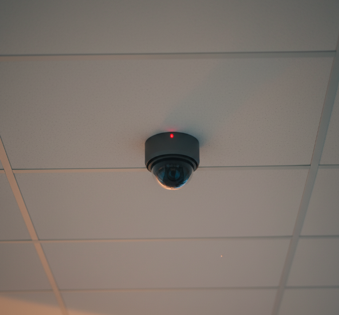 security camera at night in a ceiling