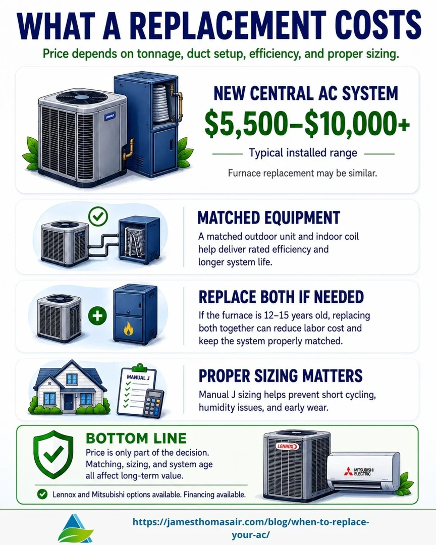 Central AC replacement cost comparison for aged systems