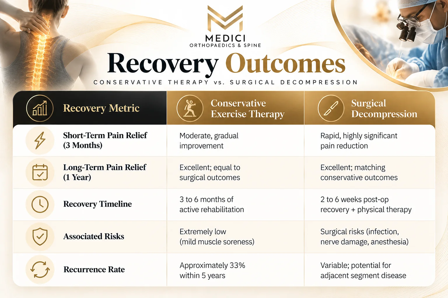 Comparison of spine therapy recovery outcomes for cervical radiculopathy exercise program.