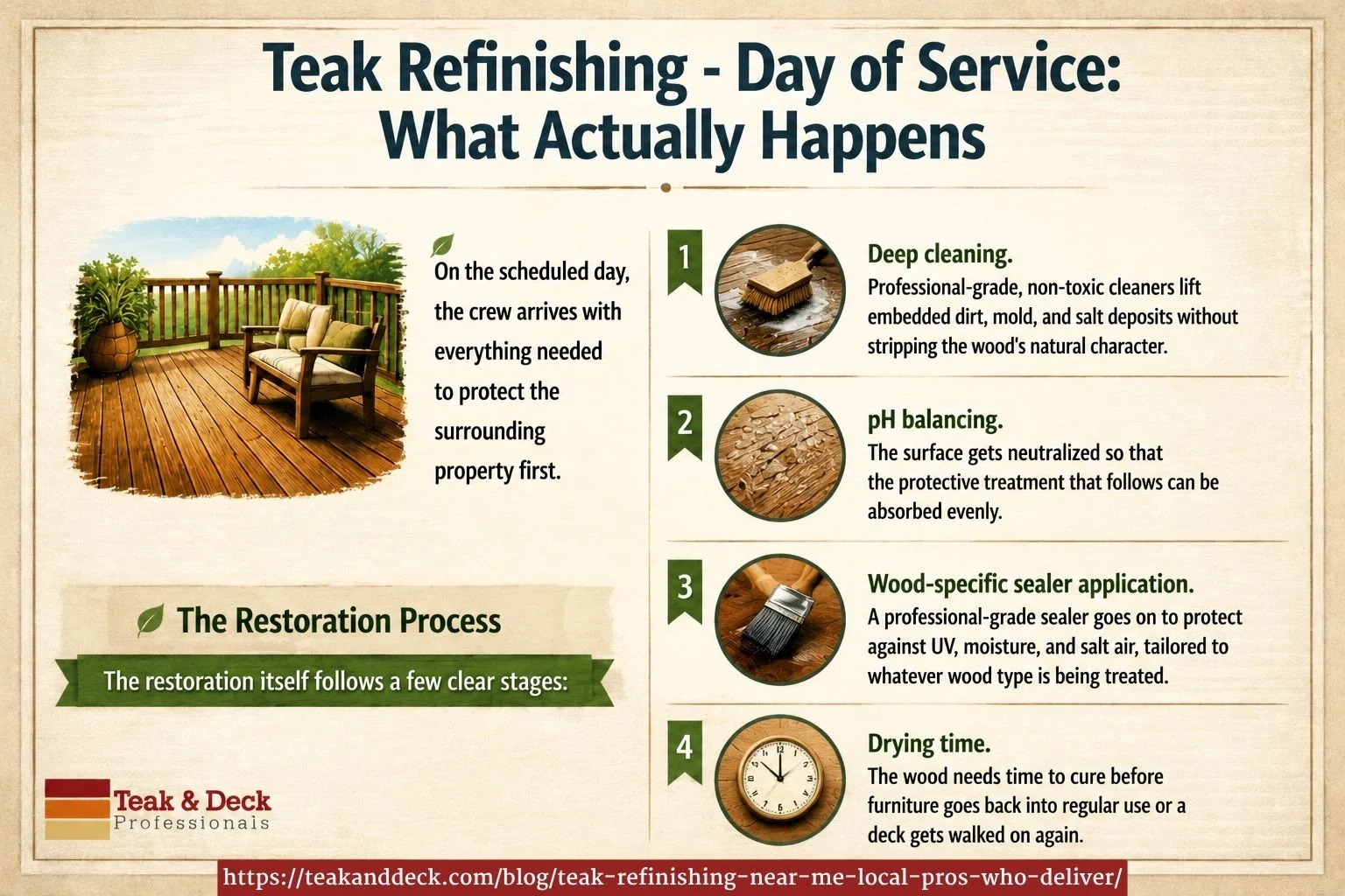 Teak refinishing day of service process
