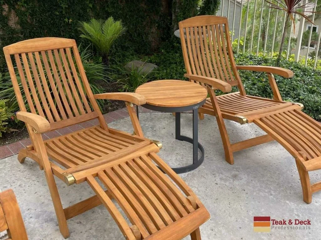 Refinished teak outdoor furniture