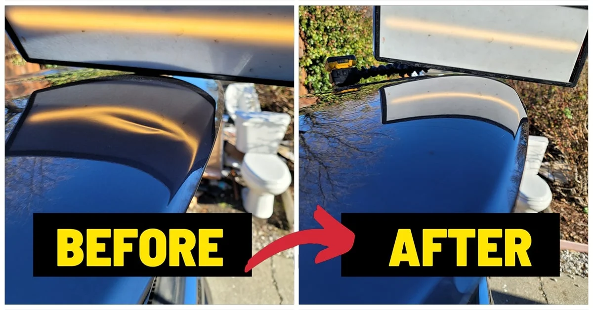 Applying compressed air upside down to a heated car panel - remove tiny dents from car Applying Compressed Air Upside Down To A Heated Car Panel - Remove Tiny Dents From Car