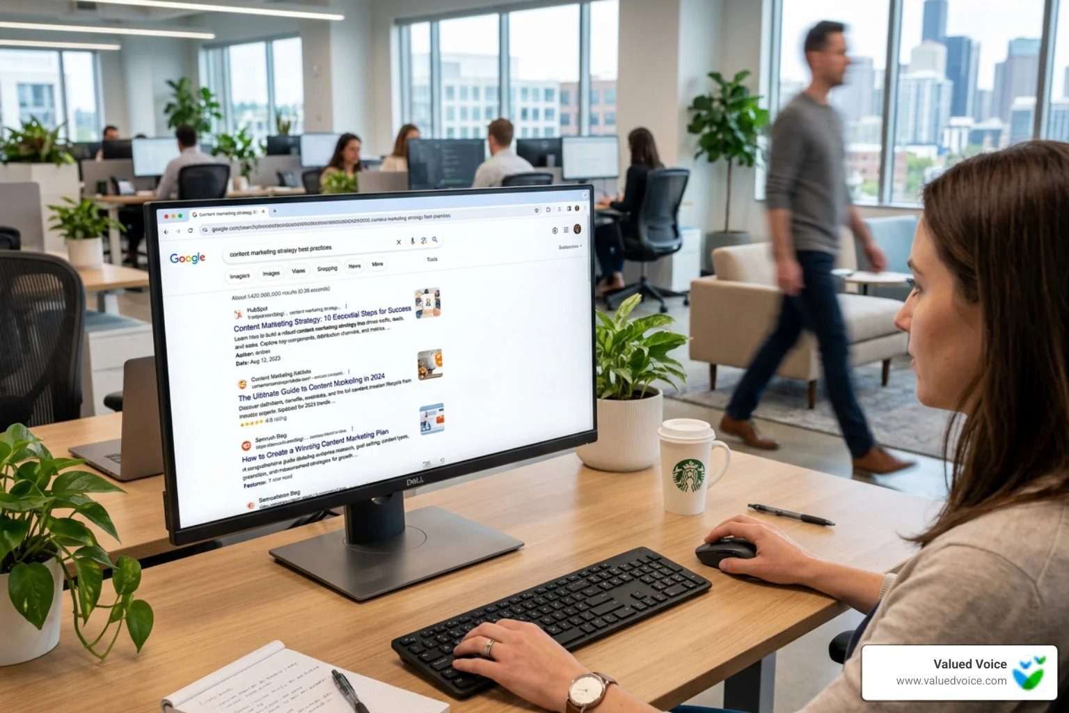 Image: A search engine results page showing a variety of high-ranking, relevant content results - relevant content marketing