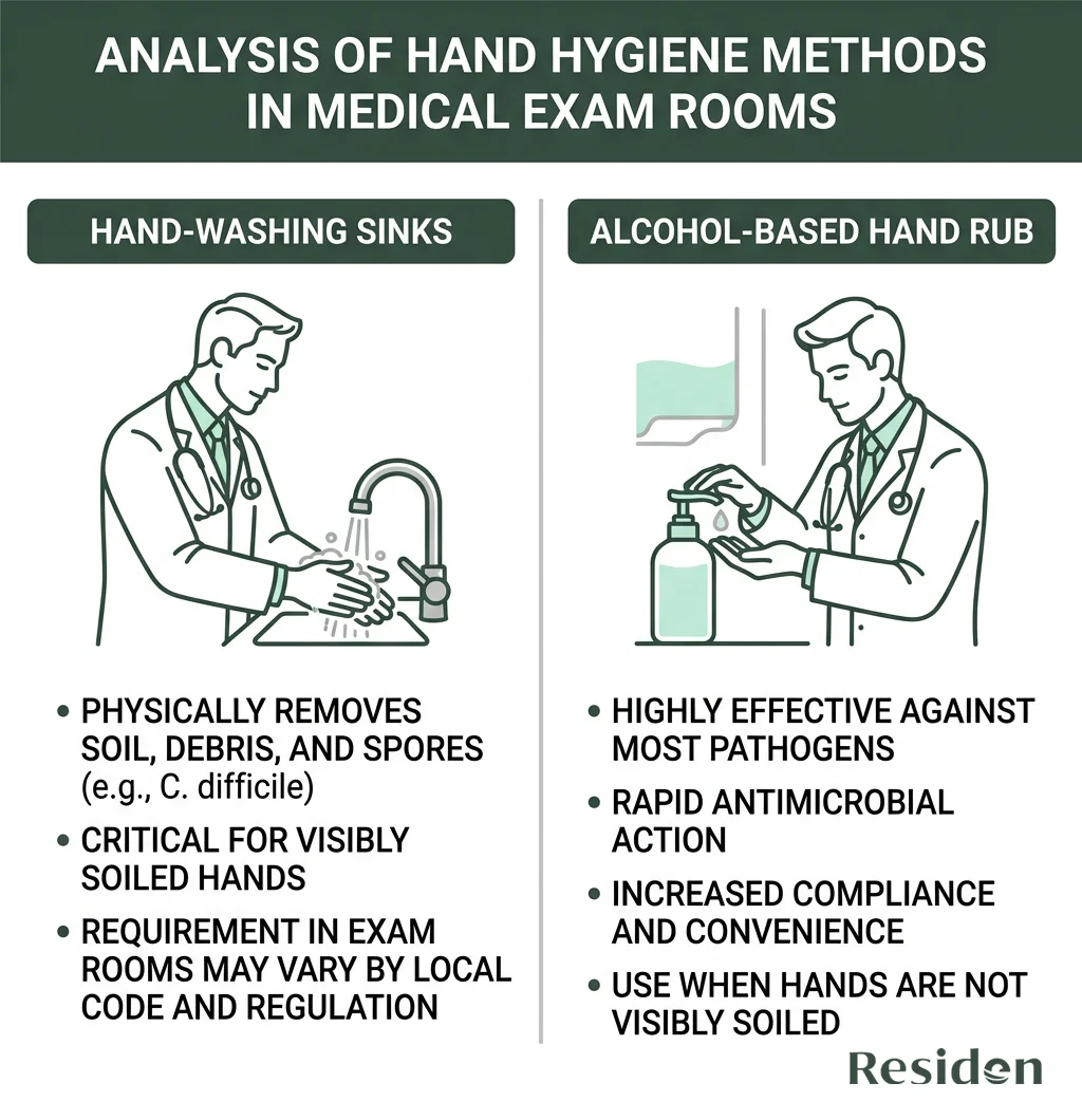 Comparison of hand-washing sinks vs alcohol-based sanitizers in medical settings - are sinks required in medical exam rooms