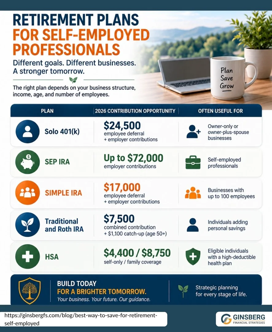 user-inserted Chart comparing self-employed retirement plans, including options for those without a pension.