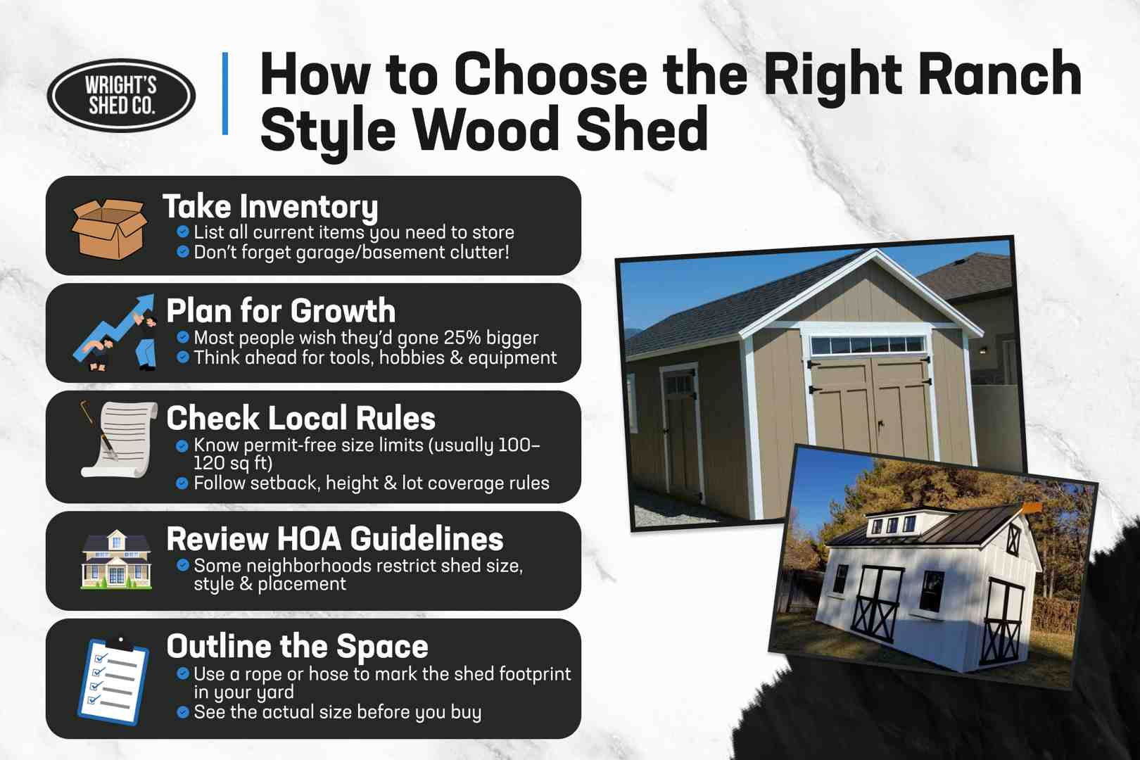 Guide with tips and images to help choose the best ranch style wood shed – focus keyword: ranch style wood shed.