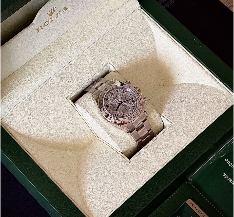 user-inserted 2008 ROLEX DAYTONA 18CT WHITE GOLD, 116509, FACTORY DIAMOND PAVÉ ARABIC DIAL