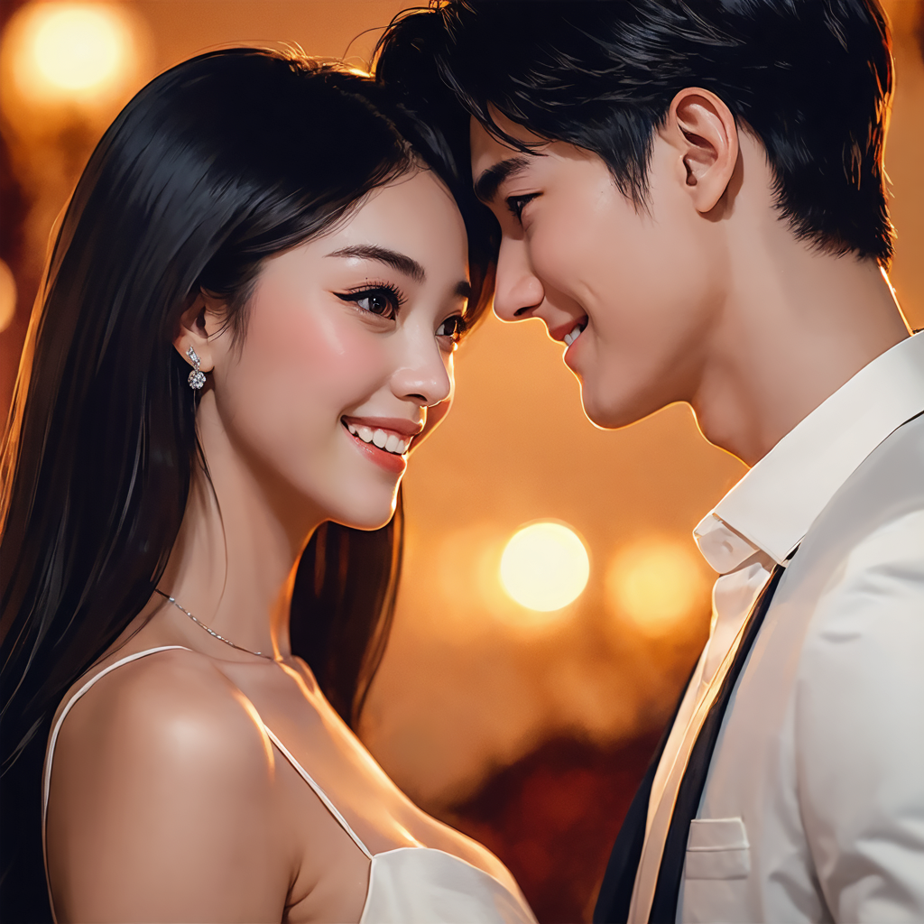 (((photographic, photo, photogenic))), extremely high quality high detail RAW color photo, conversation between Minsoo and Ji-eun, romantic mood, party room ambiance, looking at each other, subtle smiling, Canon EOS R5 effect, focus on Ji-eun, soft lighting, warm tones, depth of field effect, intimate atmosphere, eye contact, elegant attire, candid moment, genuine expressions, detailed facial features, background party lights bokeh, emotional depth, nuanced skin tones