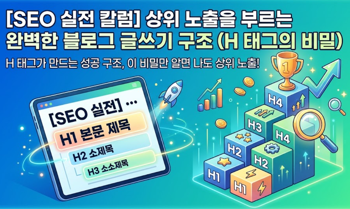 📝 [SEO 실전 칼럼] 상위 노출을 부르는 완벽한 블로그 글쓰기 구조 (H 태그의 비밀)
