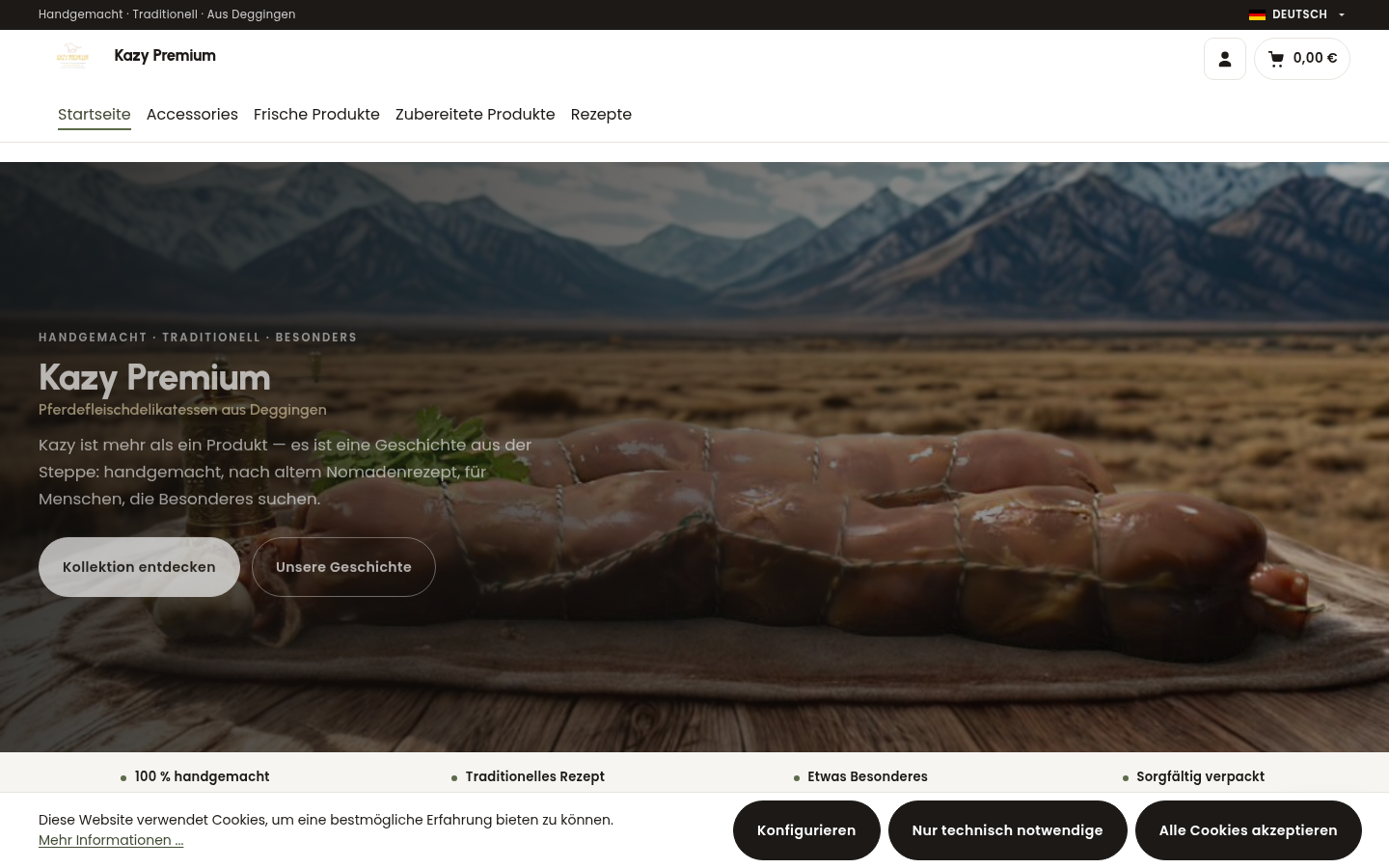 Startseite des neuen Shopware-Shops von Kazy Premium