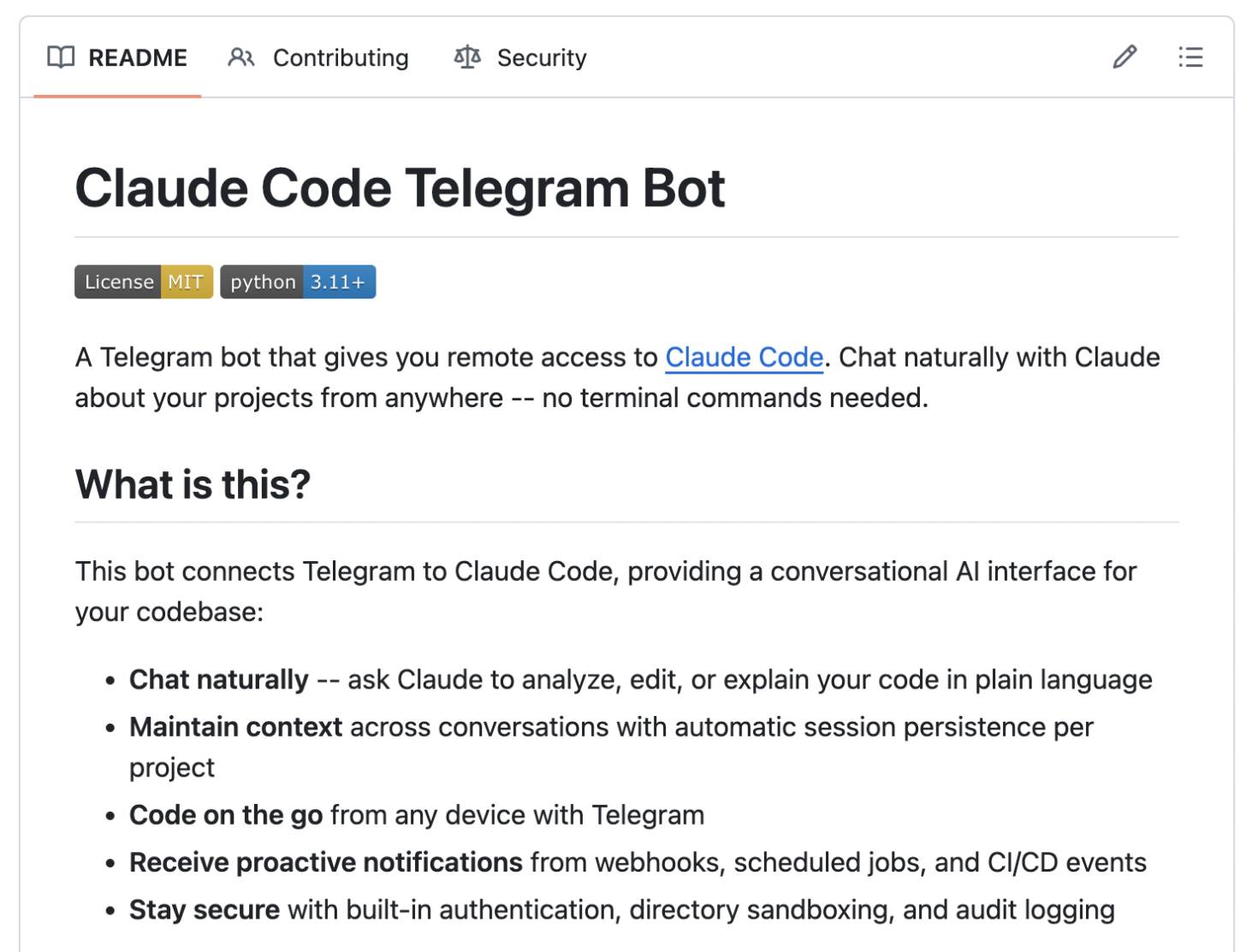 Claude Code Telegram Bot AI Agent