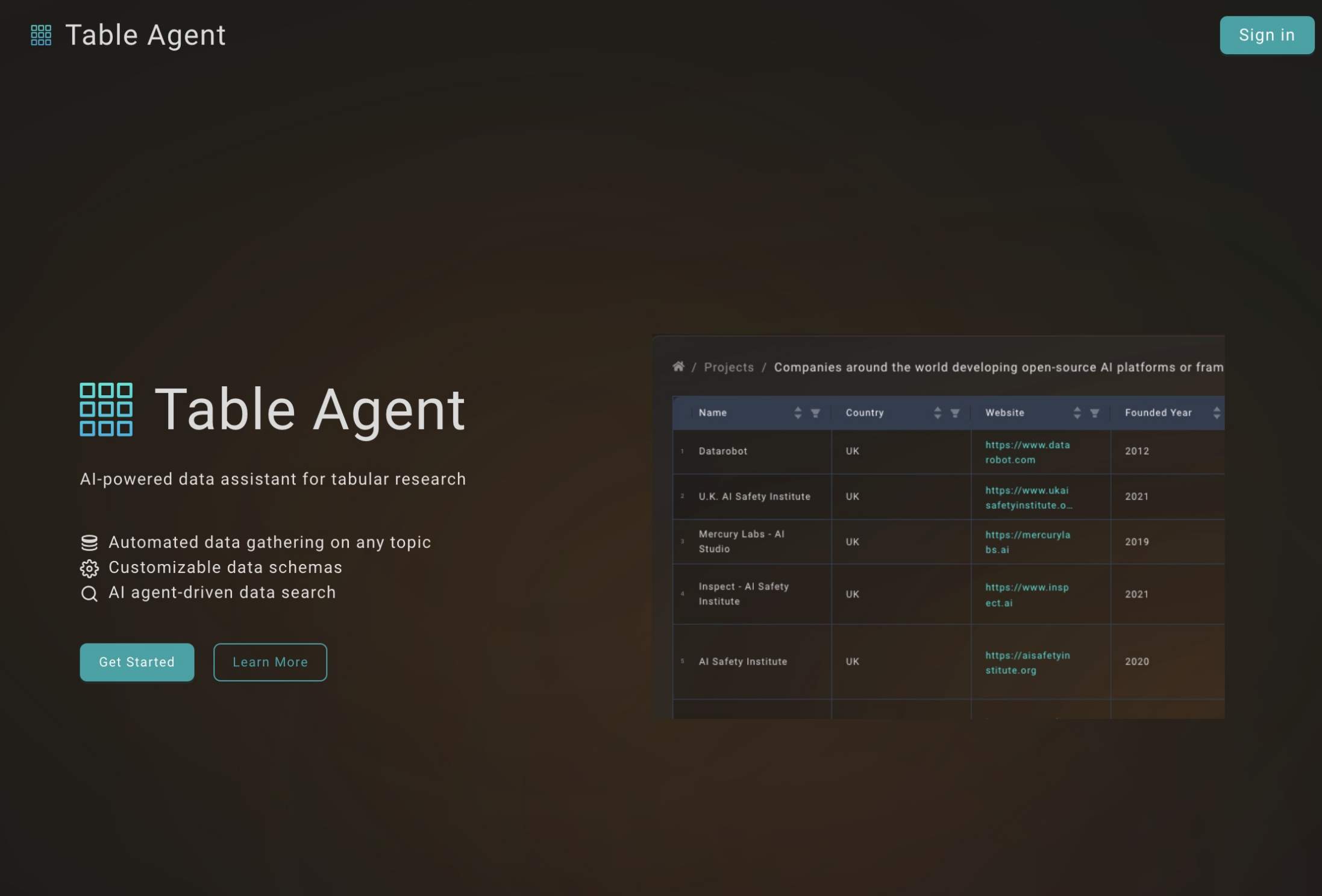 AI Agent Table Agent