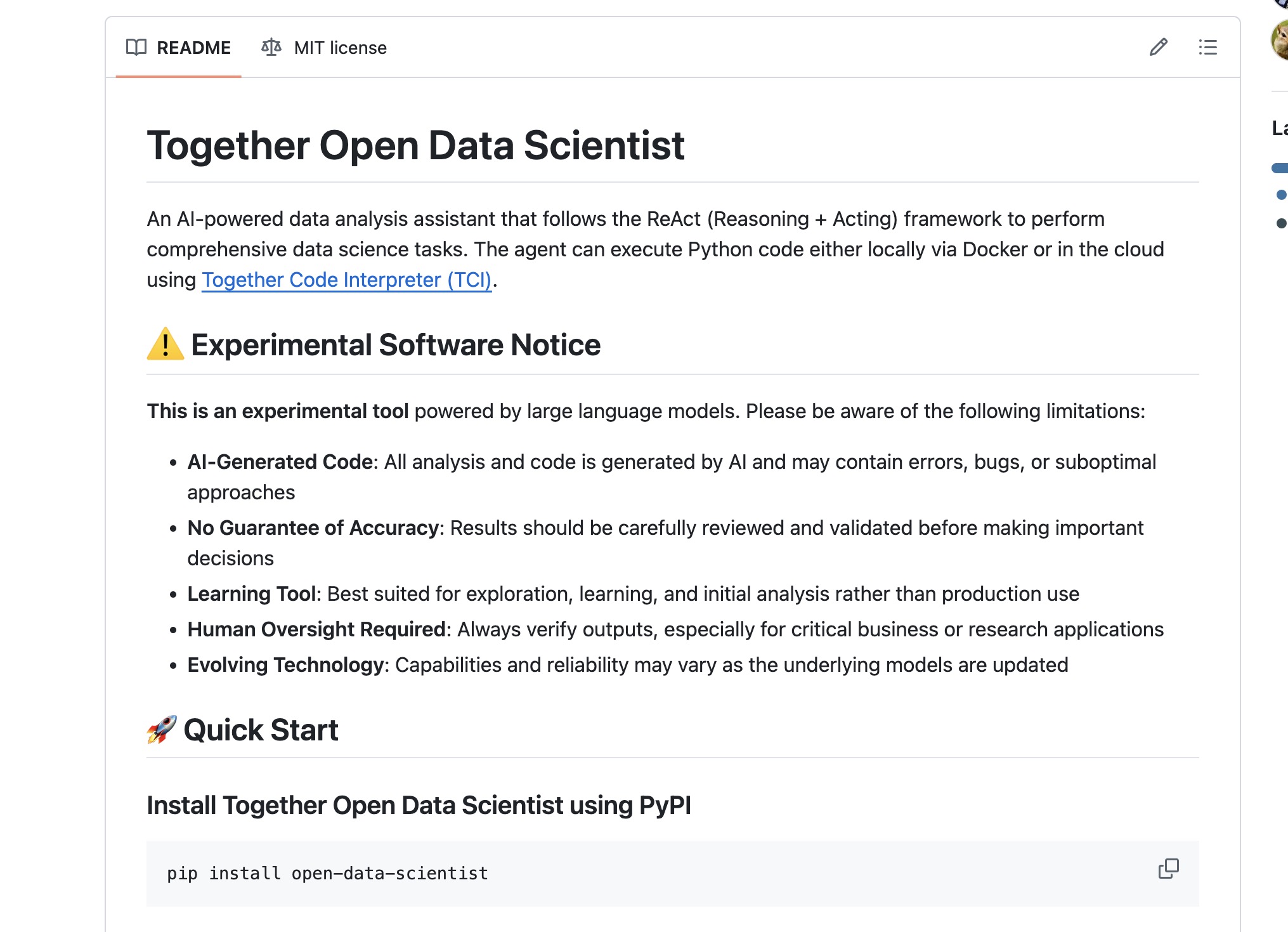 AI Agent Together Open Data Scientist