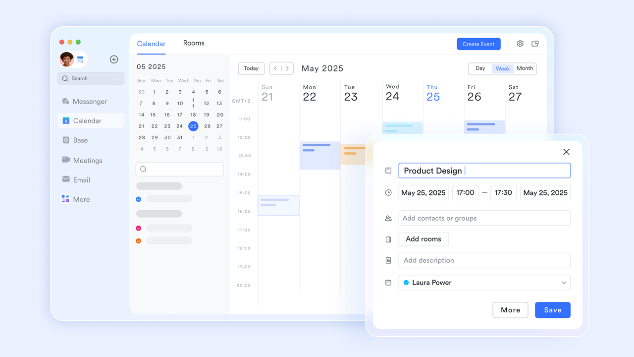 Lark Calendar interface showing schedules, availability, and time-based coordination across team members.